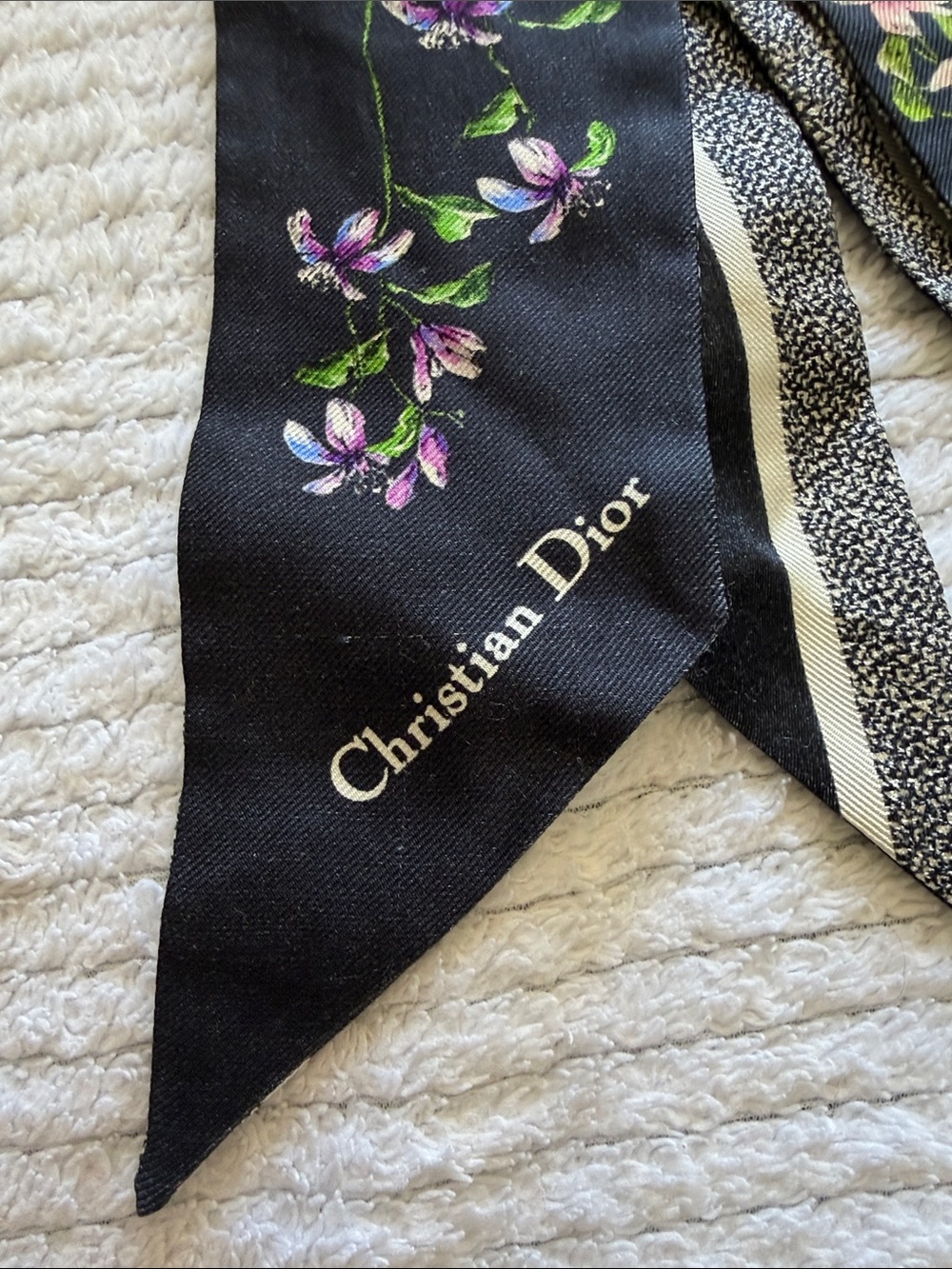 Dior Black Floral Silk Twill Hair & Bag Scarf - Picture 3 of 9